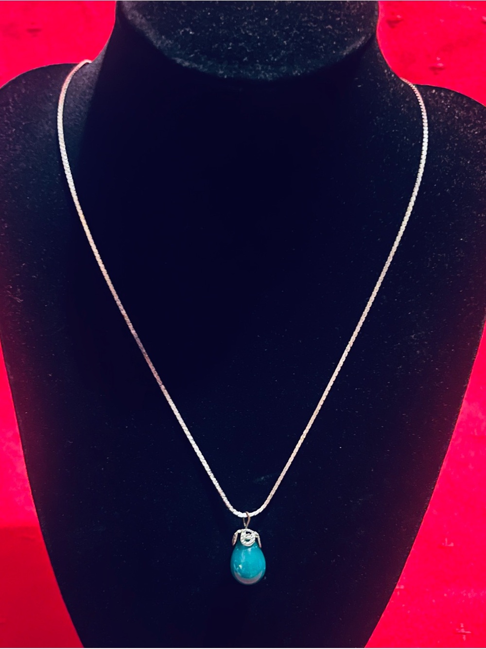 Vintage Amazonite Silver 925 Lichen Pendant Necklace